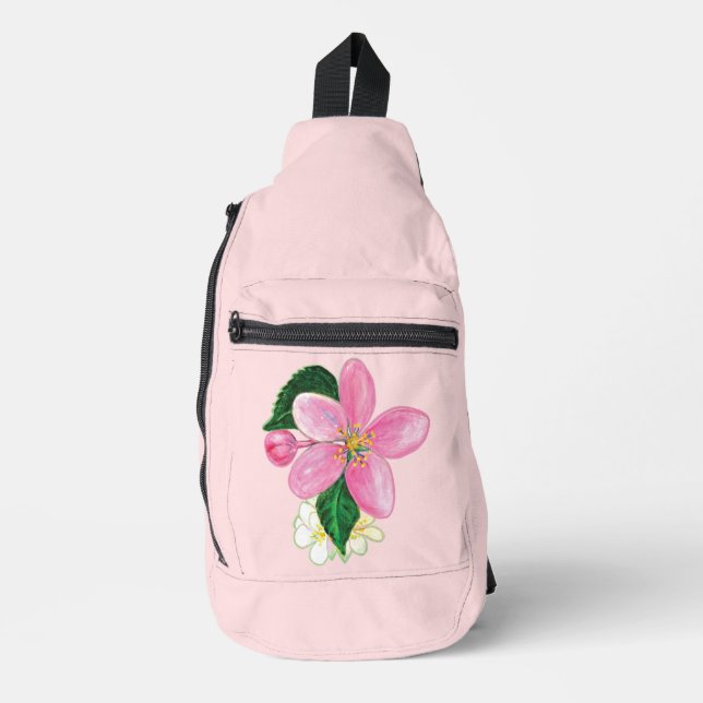 Rosa Blüten eines Nektarinen Crossbody Bag (Vorderseite)
