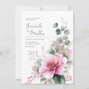 Rosa Blüten-Eukalyptus Gold Glitter Aquarell Einladung