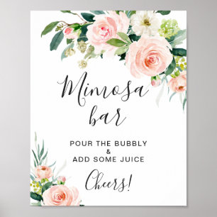 Rosa Blüten Florale Mimosa Bar Hochzeitsschild Poster
