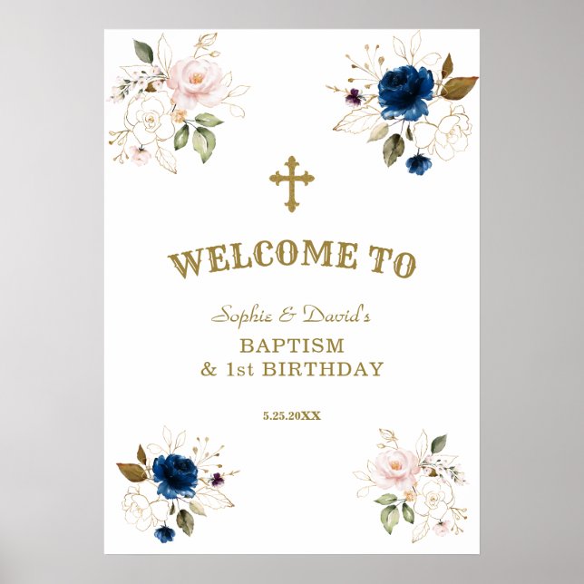 Rosa Blüten Gewinner 1. Geburtstag Begrüßungszeich Poster (Vorne)