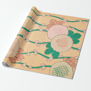 Rosa Blüten Grüne Reben Floraler Retro-Druck Geschenkpapier