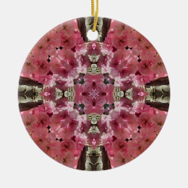 Rosa Blüten Kaleidoskop Blumenzierkunst Keramik Ornament (Vorne)