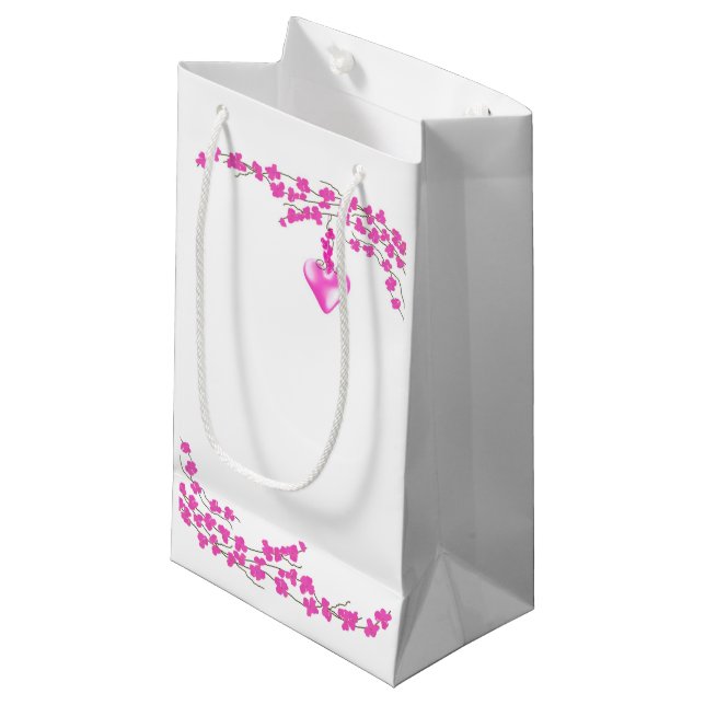 Rosa Blüten Kleine Geschenktüte (Vorderseite Schrägansicht)