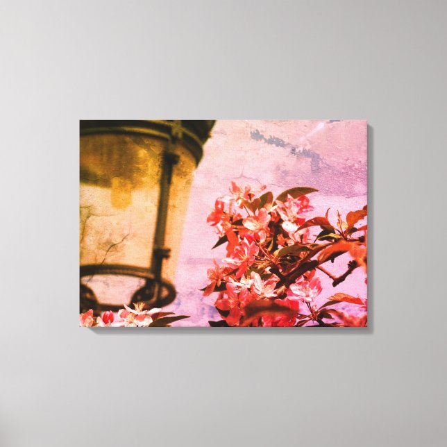 Rosa Blüten, Lampe, Akryllische Wandkunst Leinwanddruck (Vorderseite)