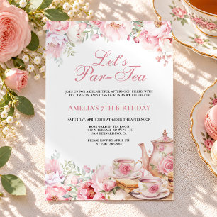 Rosa Blüten- Lass-uns-Par-Tea Geburtstag Einladung