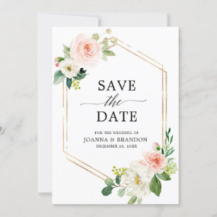 Rosa Blüten Modern Geometrischer Goldrahmen Save The Date