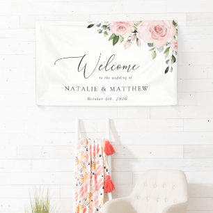 Rosa Blüten, rosa Blumen, Boho, Hochzeitsbegrüßung Banner