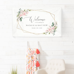 Rosa Blüten, Rosa Blumen, Boho, Hochzeitsbegrüßung Banner