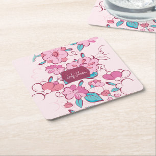 Rosa Blüten Schriftzug Papier Untersetzer