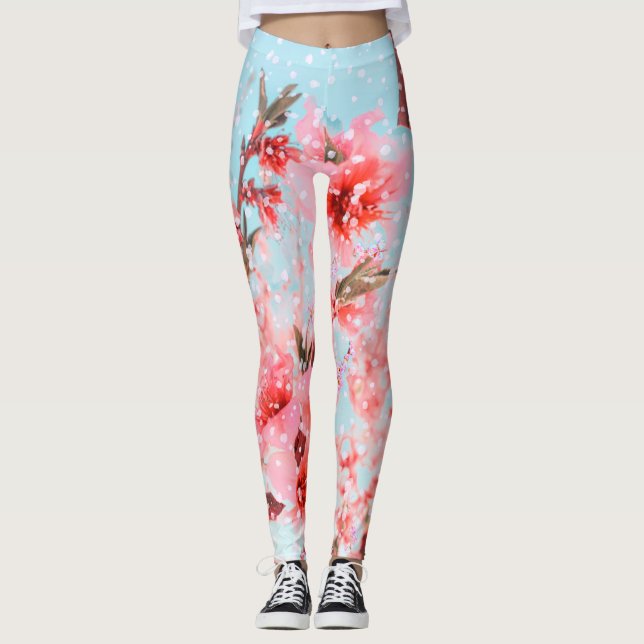 Rosa Blüten und fliegende Blütenblätter (oder Schn Leggings (Vorderseite)