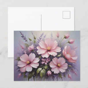 Rosa Blüten und Lavendel Postkarte