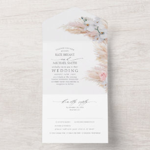 Rosa Blüten und Pampasgras Hochzeit All In One Einladung