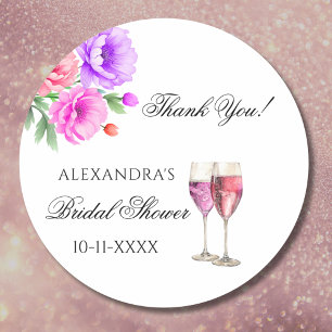 Rosa Blüten und Prosecco Brautparty Dankeschön Runder Aufkleber