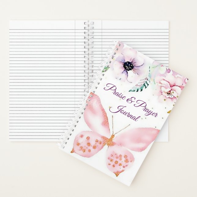 Rosa Blüten- und Schmetterlingslob und Gebetszeits Notizbuch (Innen)