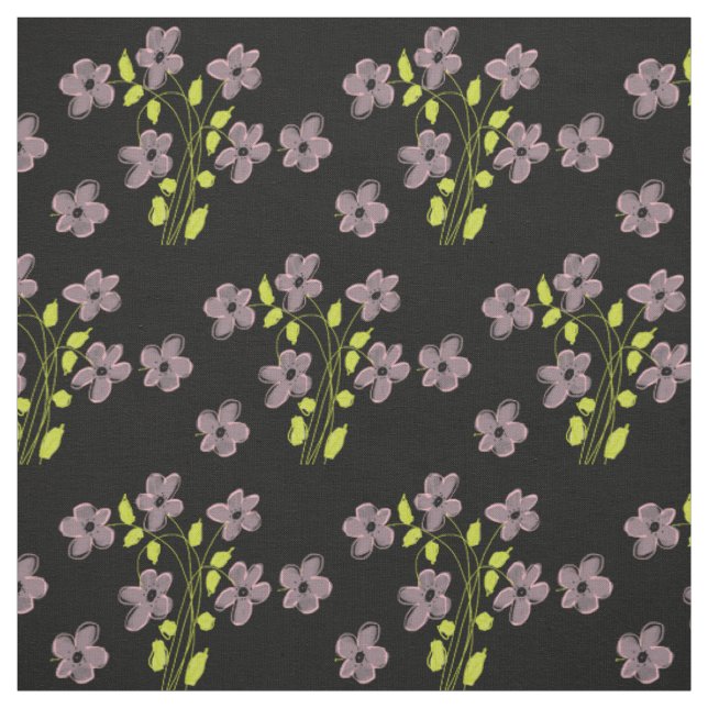 Rosa Blüten und Schwarz mit Limonen Stoff (Muster)