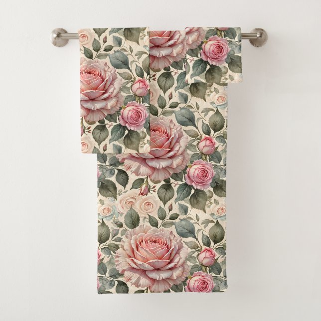 Rosa Blüten und weiße Rose aus Kohl Badhandtuch Set (Insitu)