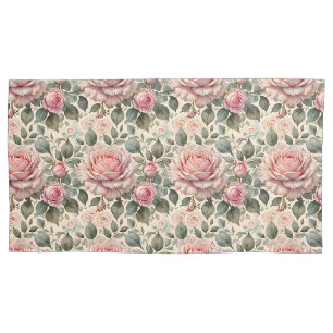 Rosa Blüten und weiße Rose aus Kohl Kissenbezug