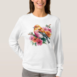 Rosa Blüten Vogel T-Shirt