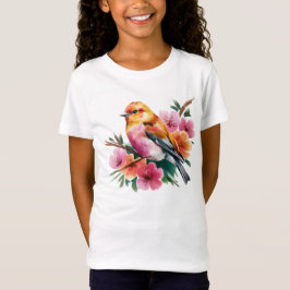 Rosa Blüten Vogel T-Shirt