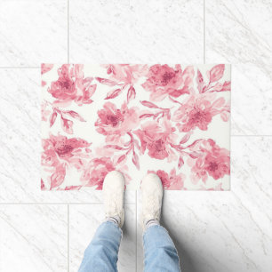 Rosa Blüten Wasserfarben Gemalt Luftige Flora Fußmatte