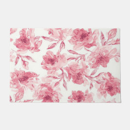 Rosa Blüten Wasserfarben Gemalt Luftige Flora Fußmatte