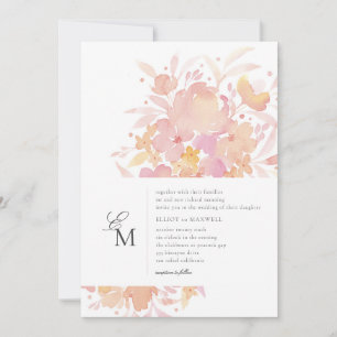 Rosa Blüten Wasserfarbenblütenhochzeit Einladung