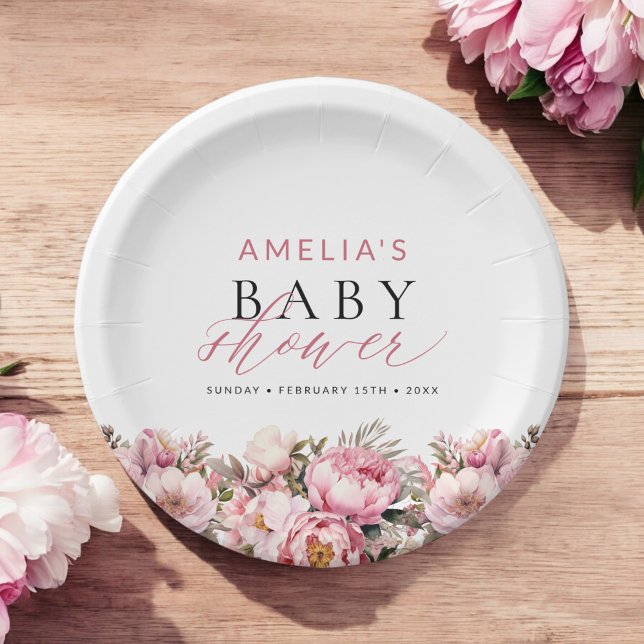 Rosa Blütenbaby in Bloom Girl Baby Dusche Pappteller (Von Creator hochgeladen)