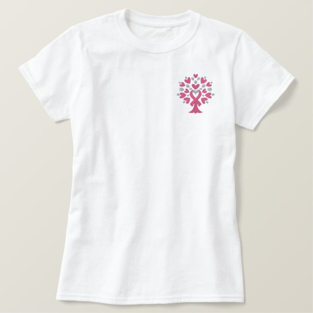 Rosa Blütenbaum Besticktes T-Shirt (Design vorne)