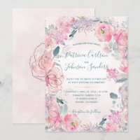 Rosa Blütenbäume Aquarellbäume Hochzeit