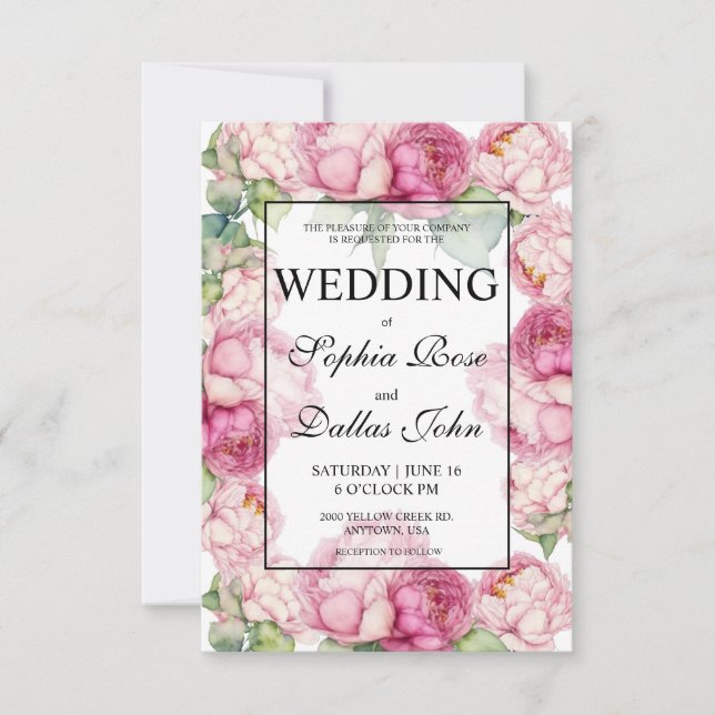 Rosa Blütenblätter Hochzeit von Aquarellfarben Einladung (Vorderseite)
