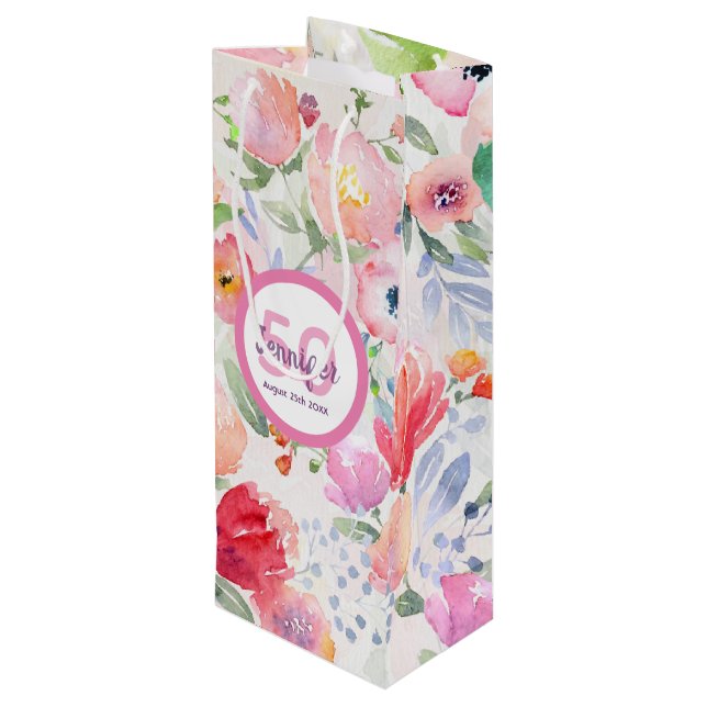 Rosa Blütenblätter, Monogramm Geschenktüte Für Weinflaschen (Rückseite Schrägansicht)