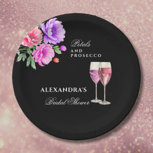 Rosa Blütenblätter und Prosecco Pfingstrosen-Braut Pappteller