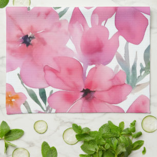 Rosa Blütenblätter   Wasserfarben Gemalte Blumen Geschirrtuch