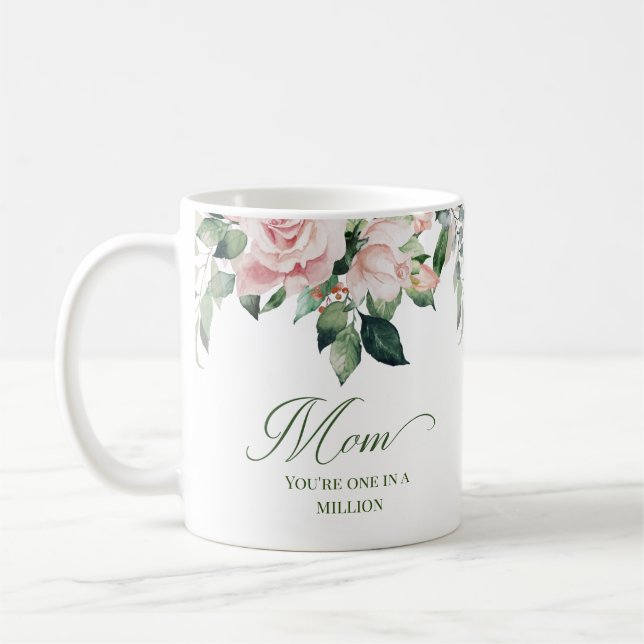 Rosa Blütenblätterung Eins in einer Million Mamas  Kaffeetasse (Links)