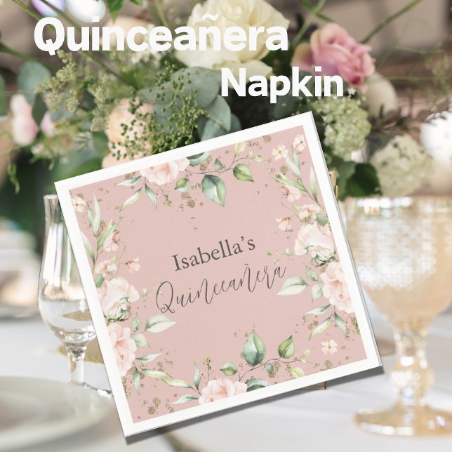 Rosa Blütenblätterung Wasserfarbe Quinceañera Papi Serviette (Von Creator hochgeladen)