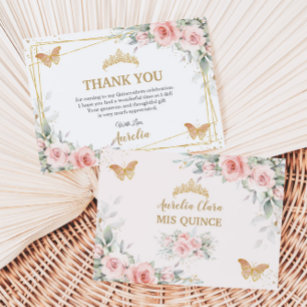 Rosa Blütenblättrige Goldkrone Quinceañera Butterf Dankeskarte