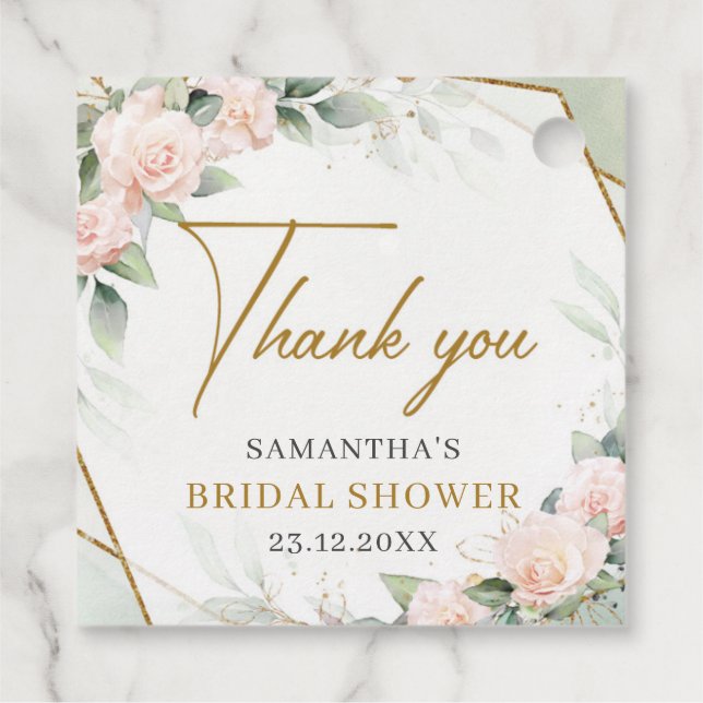 Rosa Blütenblättrige Rosa Eukalyptus Geschenkanhänger (Rückseite)