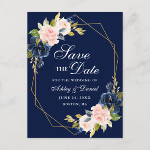 Rosa Blütenblau, Blütenblau Save the Date Ankündigungspostkarte