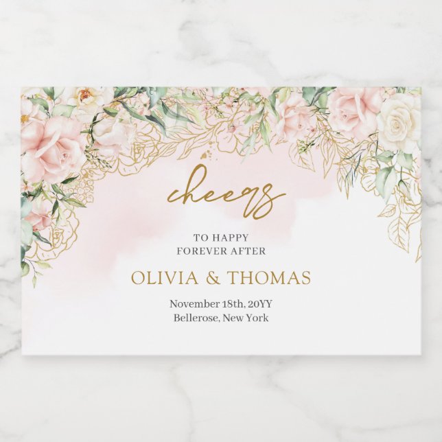 Rosa Blütenblume Eukalyptus Goldhochzeit (Einzelnes Label)