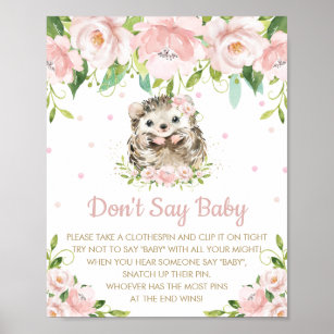 Rosa Blütenblume Igel Say Baby Shower Game Poster