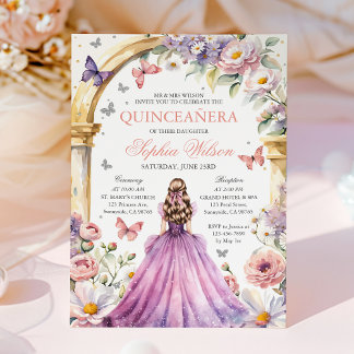 Rosa Blütenblume Quinceanera Einladung