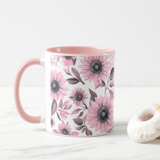 Rosa Blütenblume Tasse (Mit Donut)