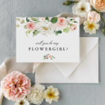 Rosa Blütenblume wird meine Blume Girl Card sein Einladungspostkarte<br><div class="desc">Das hübsche,  rosafarbene Blumendesign mit elegantem Schwarz-Weiß-Stil und schönen Aquarellfarben in Rosa-Blume. Text und Farben können personalisiert sein.</div>