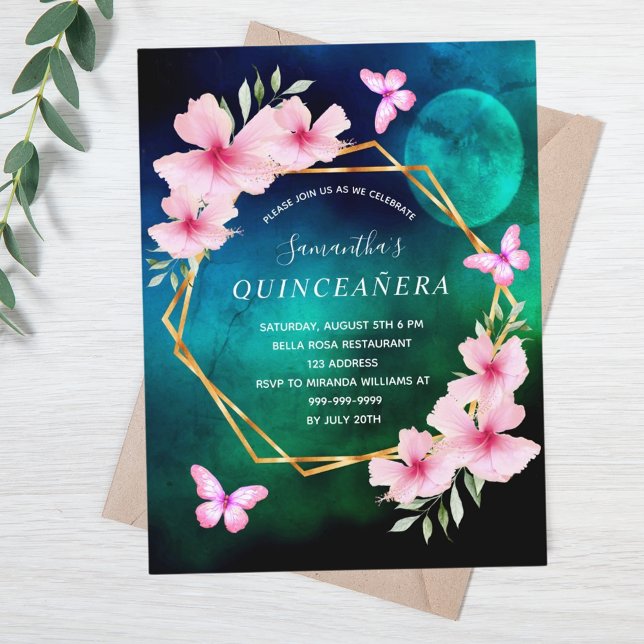 Rosa Blütenblumen Rosa Himmelsblume Quinceanera Postkarte (Von Creator hochgeladen)