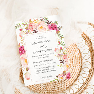 Rosa Blütenblüte Blütenblütenhochzeit V3 Einladung