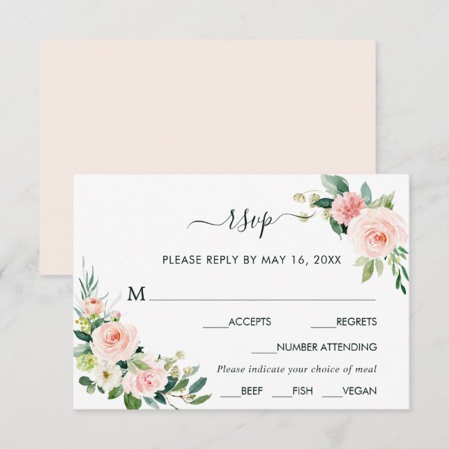 Rosa Blütenblüte Hochzeit RSVP mit Wahlmöglichkeit (Vorne/Hinten)