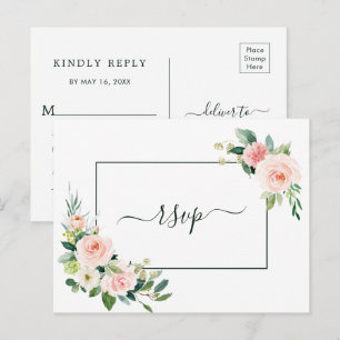 Rosa Blütenblüte Hochzeit RSVP mit Wahlmöglichkeit Einladungspostkarte