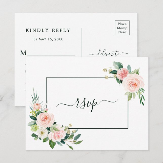 Rosa Blütenblüte Hochzeit RSVP mit Wahlmöglichkeit Einladungspostkarte (Vorne/Hinten)