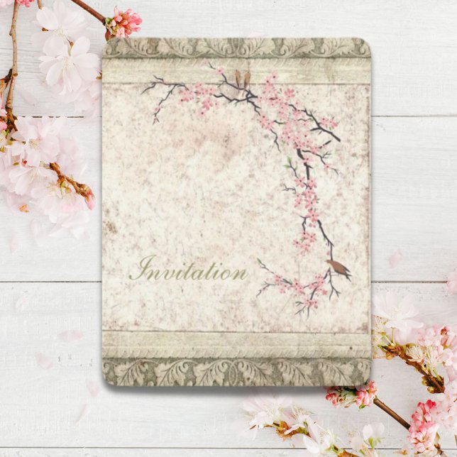 Rosa Blütenblüte japanischer Kirsche Frühlingshoch Einladung (pink floral japanese cherry blossom spring wedding invitation)