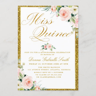 Rosa Blütenblüte Wasserfarbe Quinceanera Einladung
